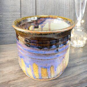 Vintage Studio Art Pottery Tumbler Cup Hand Made Artist Signed Drip Glaze VTG